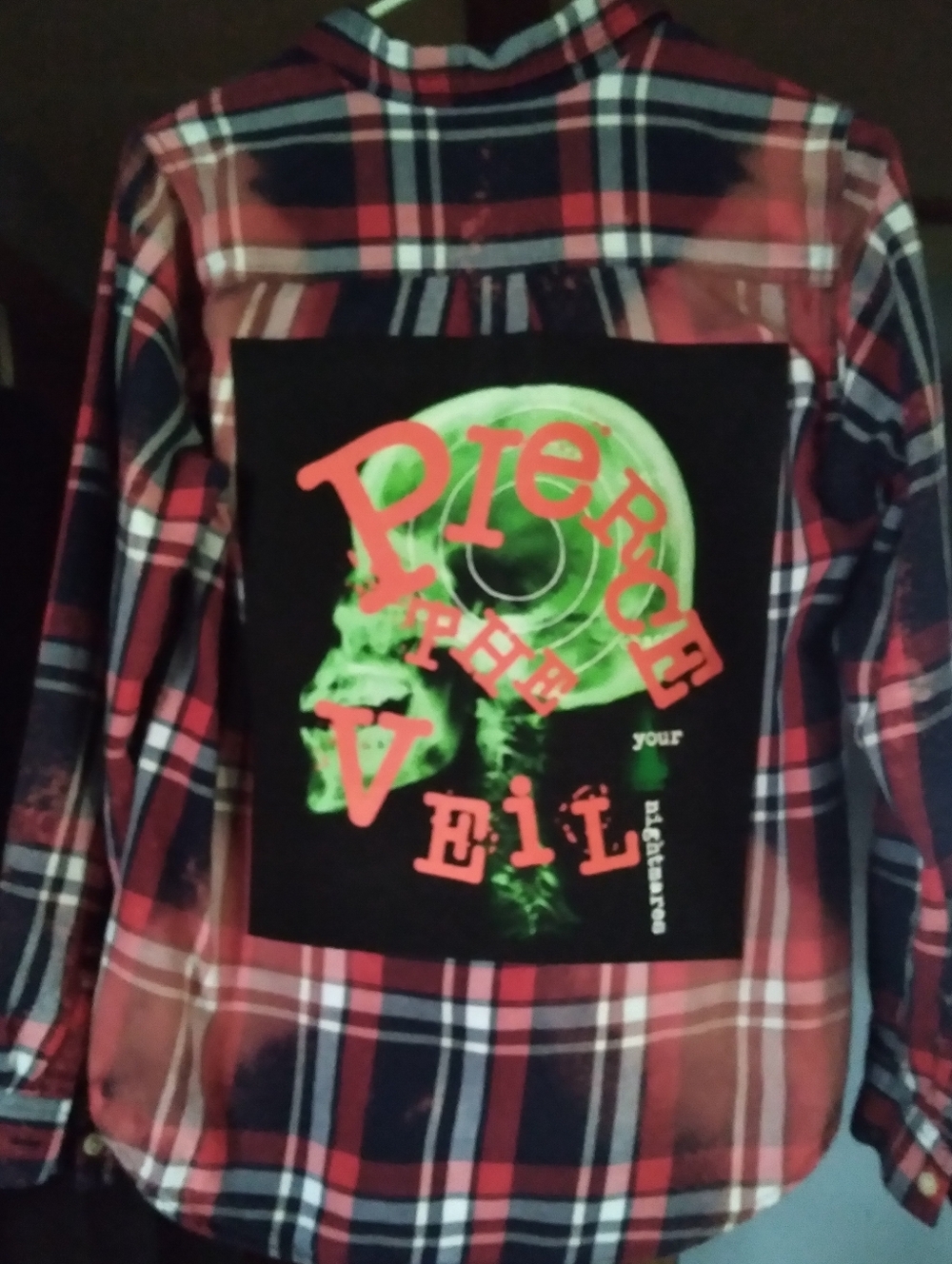Upcycled Bleached Flannel Shirt W/ Custom PIERCE THE VEIL back Patch